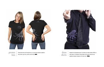 Casual and dress style shirts featuring the octopus logomark on black