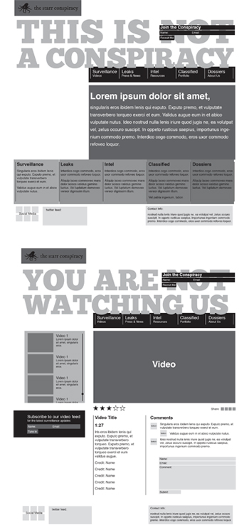 Wireframe for The Starr Conspiracy site